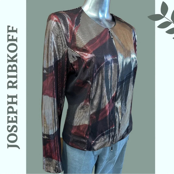 Joseph Ribkoff Jacket Iridescent Metallic Zipper Front Evening Jacket Gold Sz 10 - Picture 3 of 7